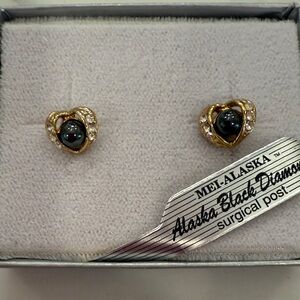 Gold and Black Alaskan Diamond Heart Earrings